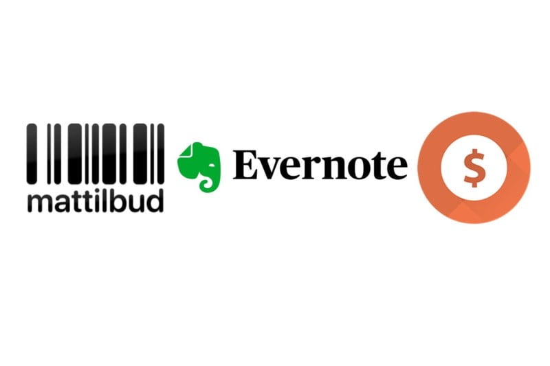 Logoene til appene Mattilbud, Evernote og Settle Up